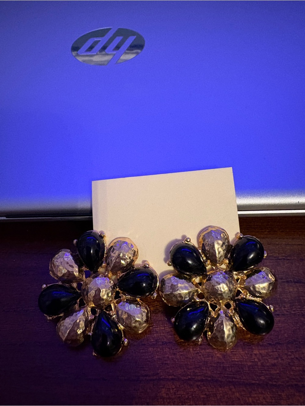 Statement Flower Cluster Earrings in Black and Gold